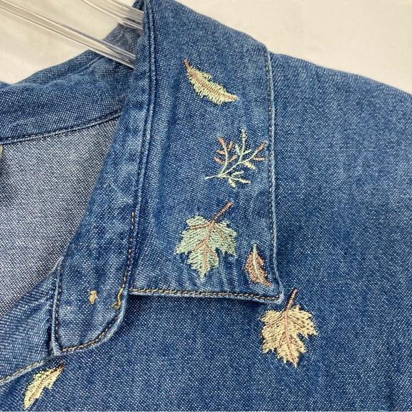 Vintage Light Denim Shirt Jacket Leaf Embroidery 100% Cotton TEDDI SZ XL EUC - Picture 4 of 9